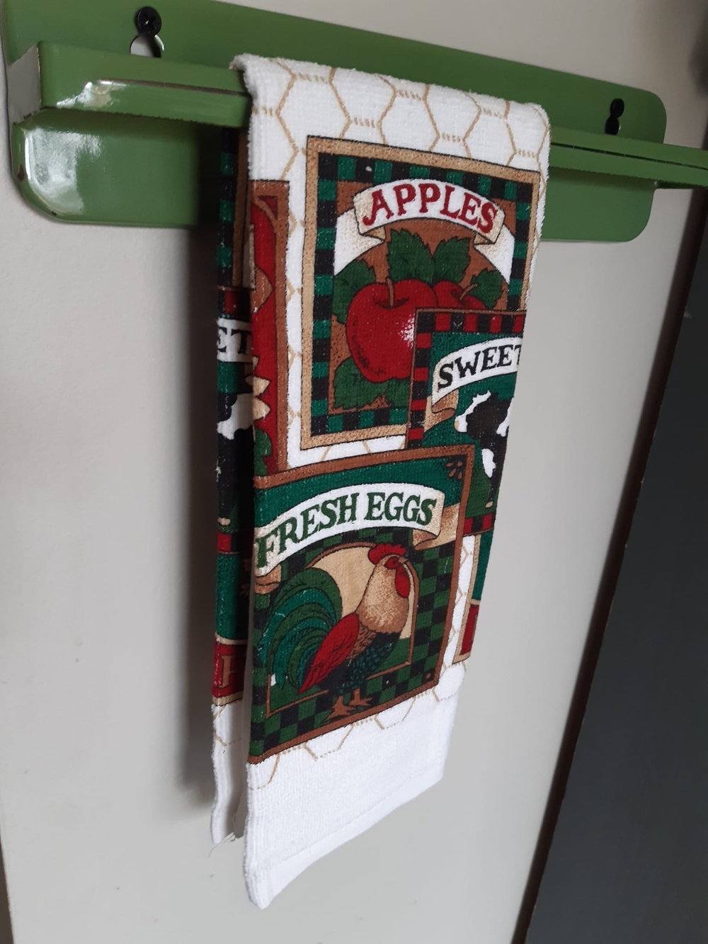 Farmhouse Fresh Eggs Kitchen Towel - White, Green, Red